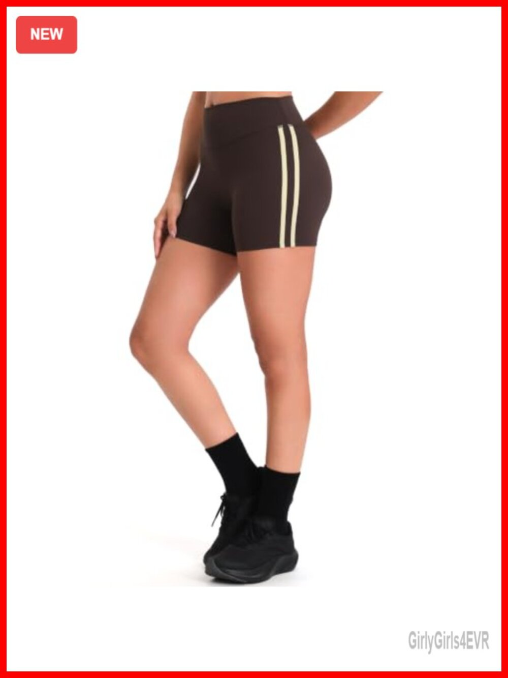 Aoxjox Women's Sporty Striped Biker Shorts 4" High Waist Gym